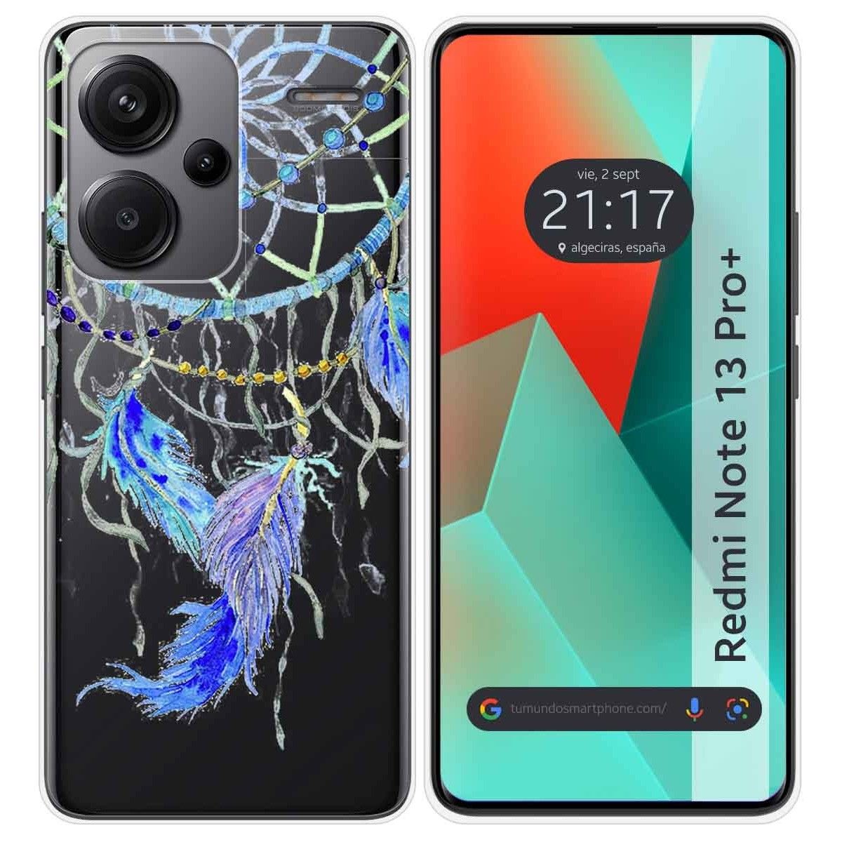 Funda Silicona Transparente para Xiaomi Redmi Note 13 Pro+ Plus 5G diseño Plumas Dibujos