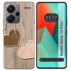 Funda Silicona para Xiaomi Redmi Note 13 Pro+ Plus 5G diseño Corazones Madera Dibujos