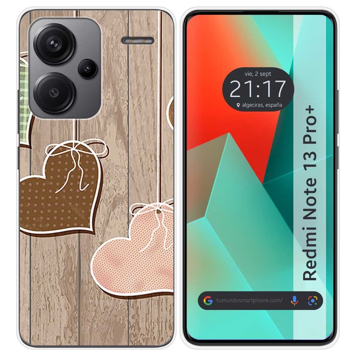 Funda Silicona para Xiaomi Redmi Note 13 Pro+ Plus 5G diseño Corazones Madera Dibujos