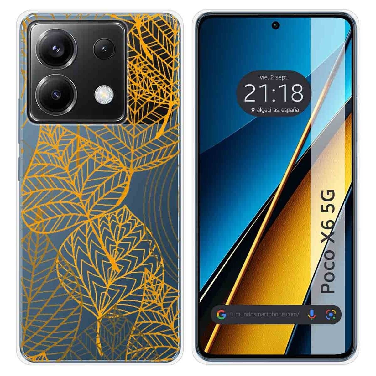 Funda Silicona Transparente para Xiaomi Poco X6 5G diseño Hojas Dibujos