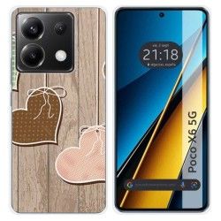 Funda Silicona para Xiaomi Poco X6 5G diseño Corazones Madera Dibujos