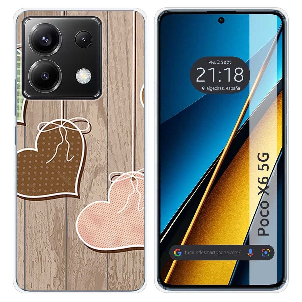 Funda Silicona para Xiaomi Poco X6 5G diseño Corazones Madera Dibujos