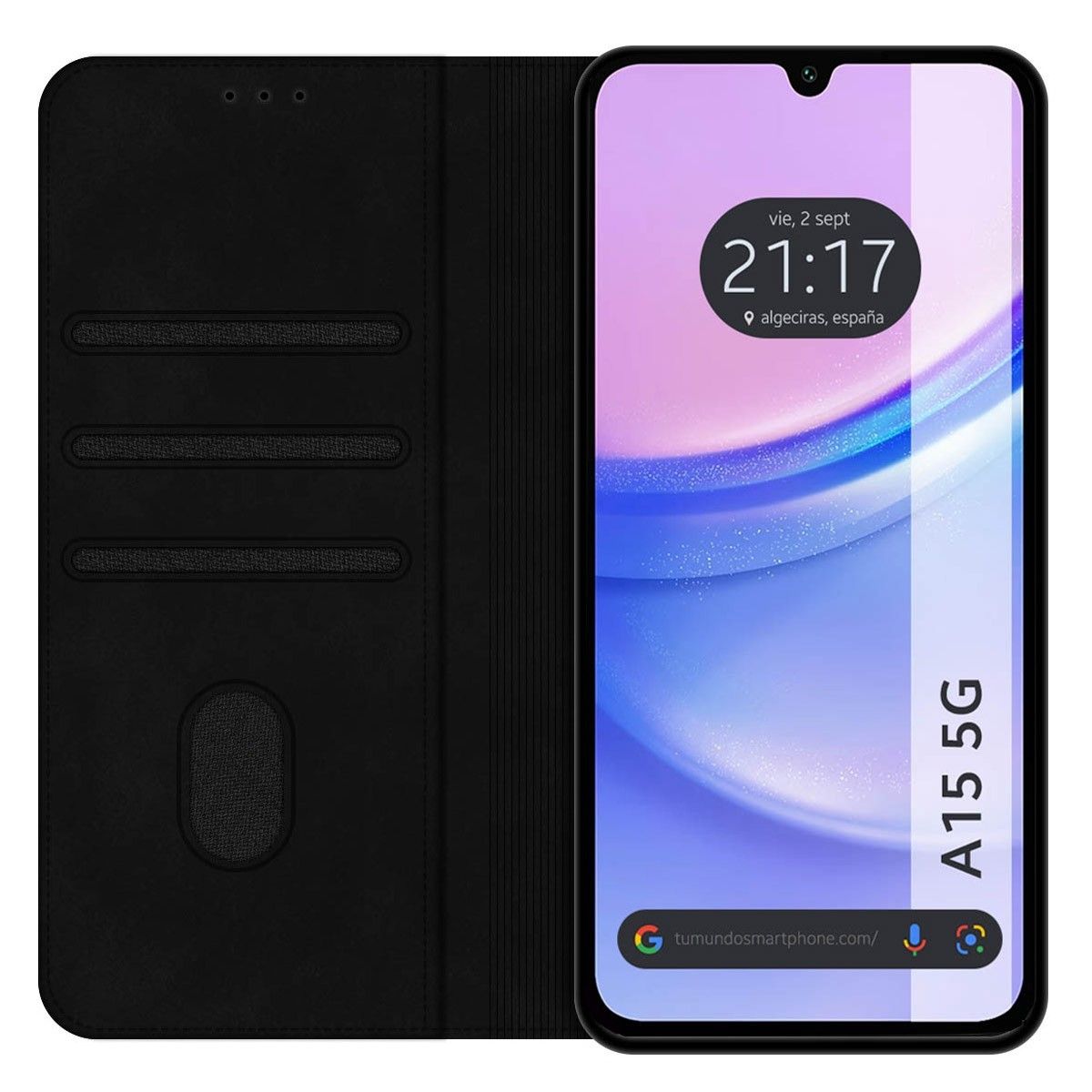 Funda Polipiel con tarjetero para Samsung Galaxy A15 4G / 5G color Negra