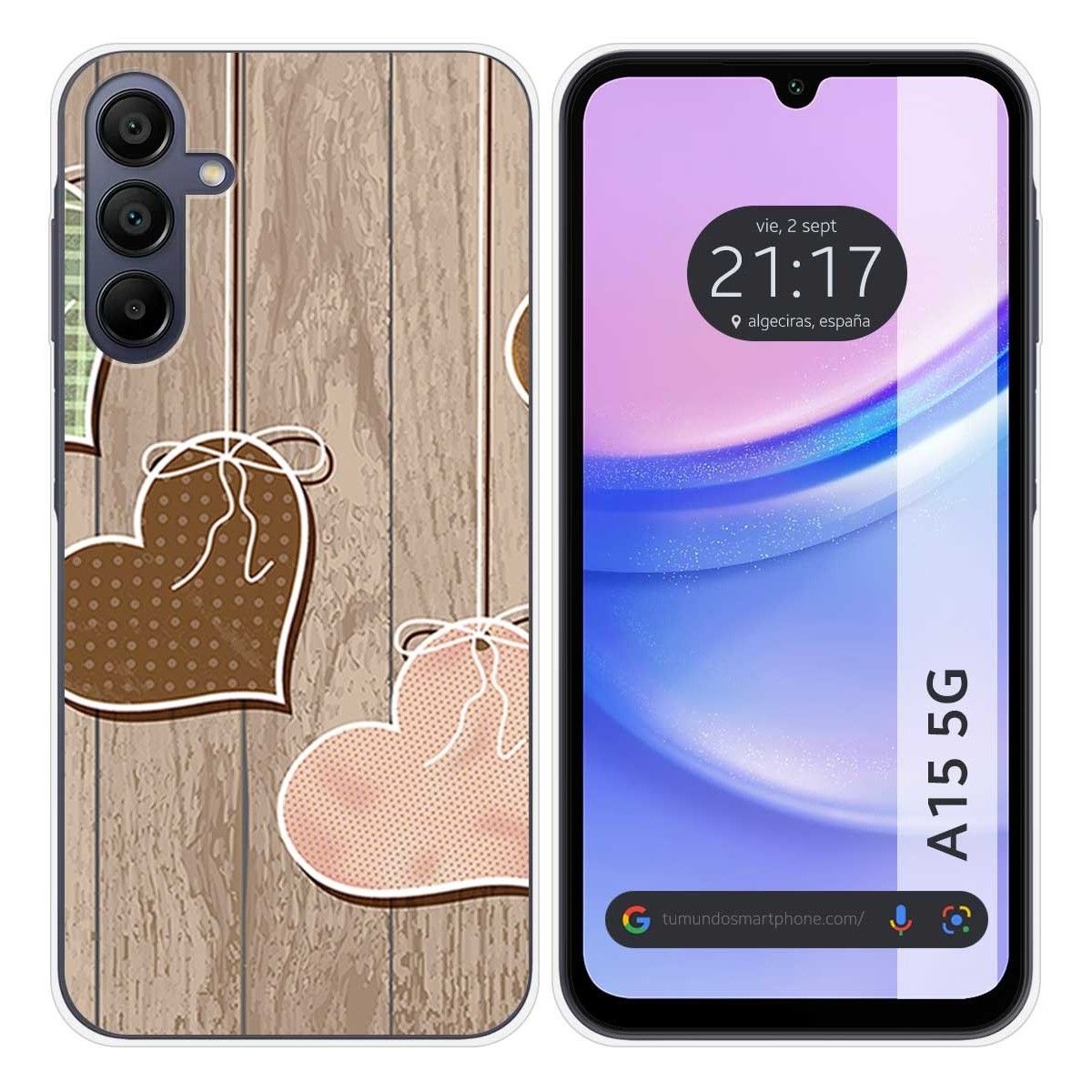 Funda Silicona para Samsung Galaxy A15 4G / 5G diseño Corazones Madera Dibujos