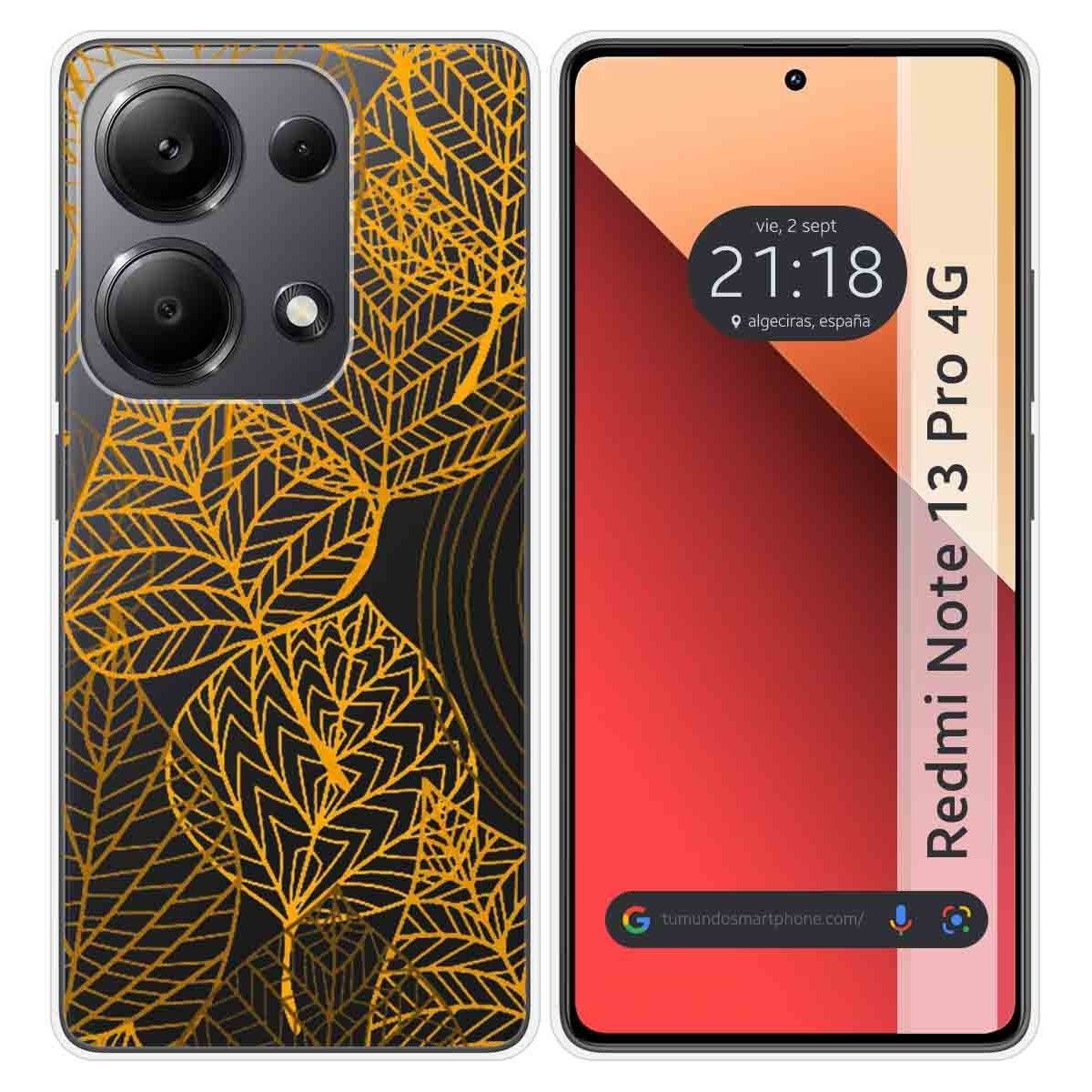Funda Silicona Transparente para Xiaomi Redmi Note 13 Pro 4G diseño Hojas Dibujos
