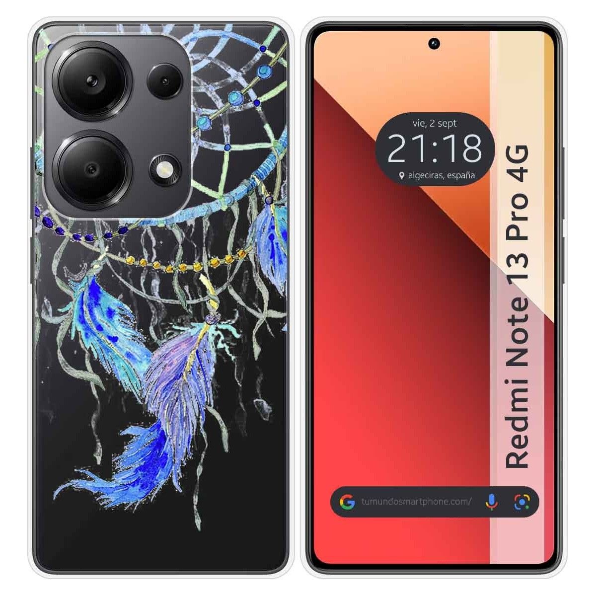 Funda Silicona Transparente para Xiaomi Redmi Note 13 Pro 4G diseño Plumas Dibujos