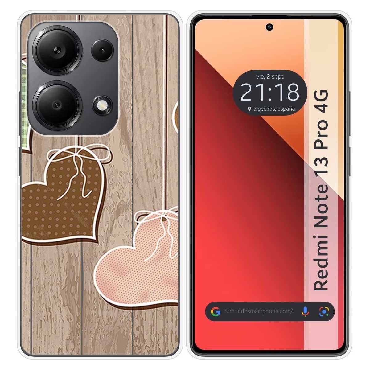 Funda Silicona para Xiaomi Redmi Note 13 Pro 4G diseño Corazones Madera Dibujos