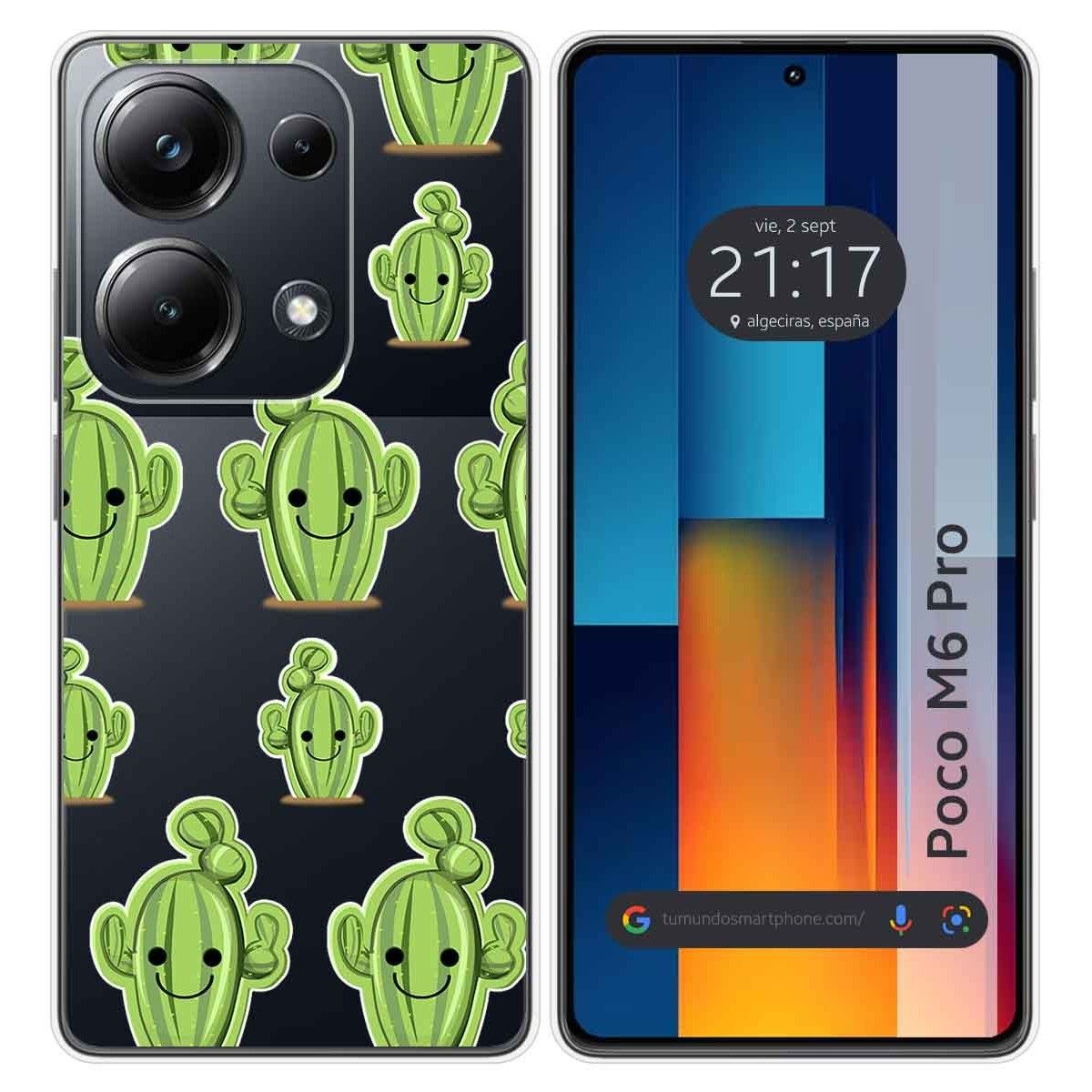 Funda Silicona Transparente para Xiaomi Poco M6 Pro 4G diseño Cactus Dibujos