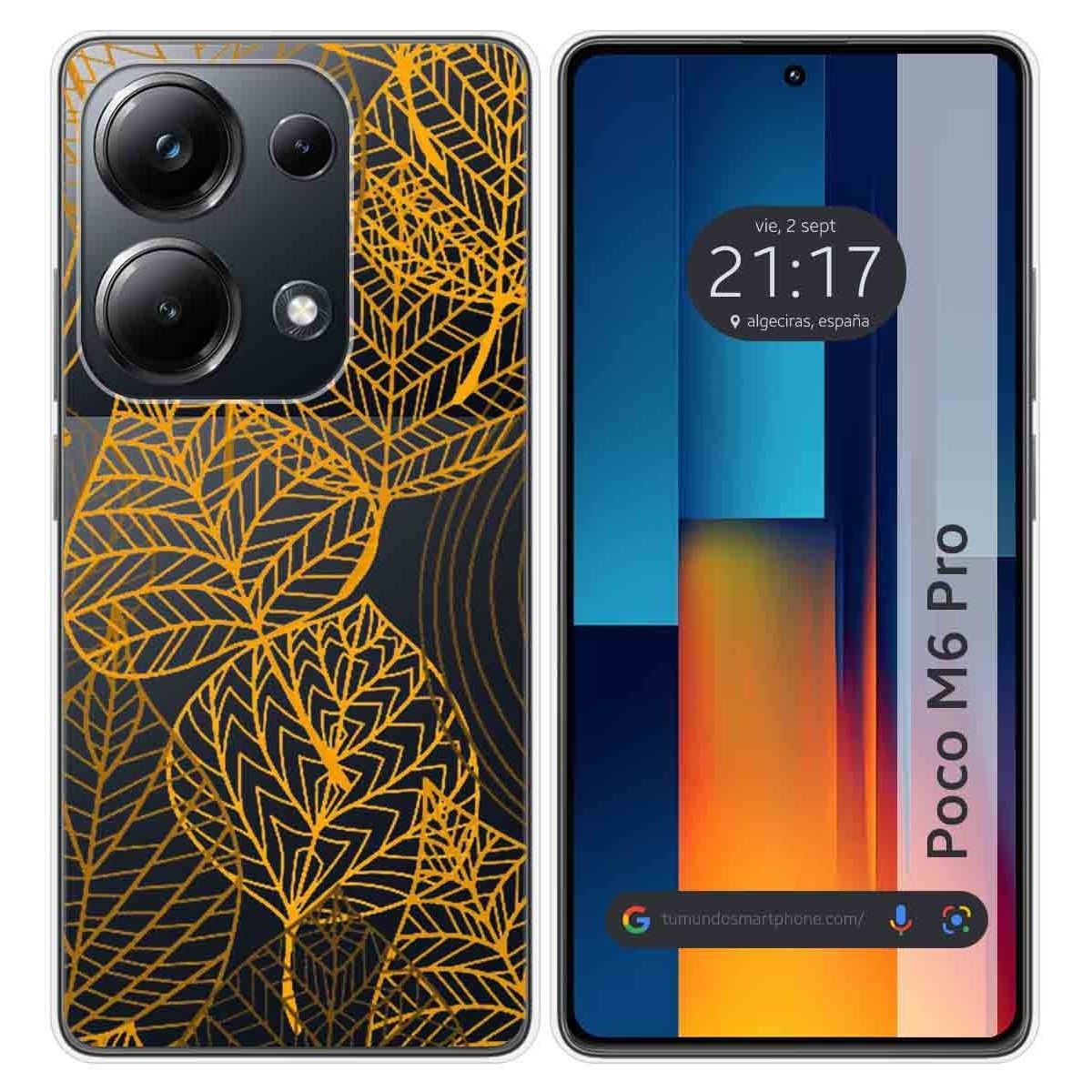 Funda Silicona Transparente para Xiaomi Poco M6 Pro 4G diseño Hojas Dibujos
