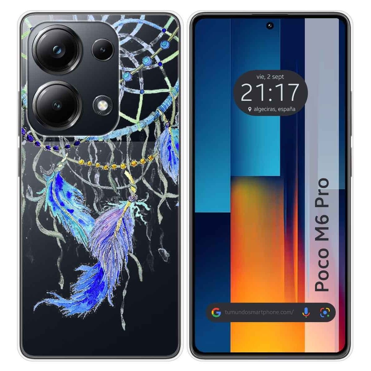 Funda Silicona Transparente para Xiaomi Poco M6 Pro 4G diseño Plumas Dibujos