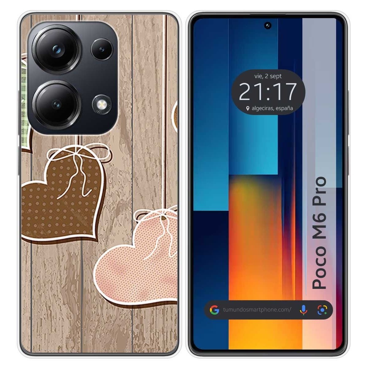 Funda Silicona para Xiaomi Poco M6 Pro 4G diseño Corazones Madera Dibujos