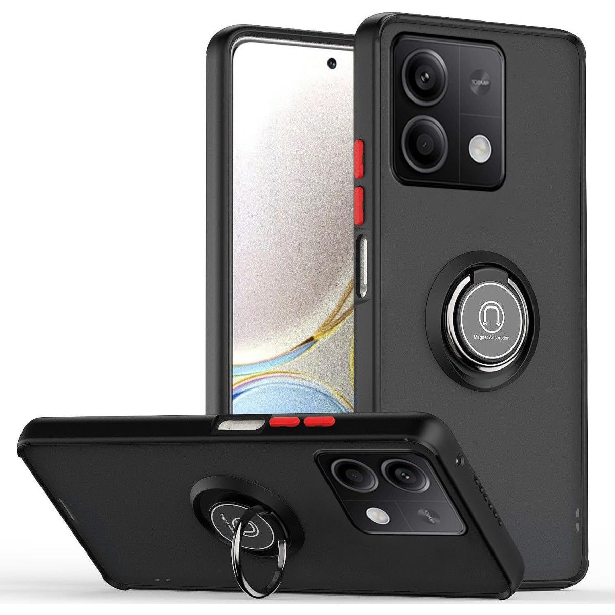 Funda Mate con Borde Negro y Anillo Giratorio 360 para Xiaomi Poco X6 5G