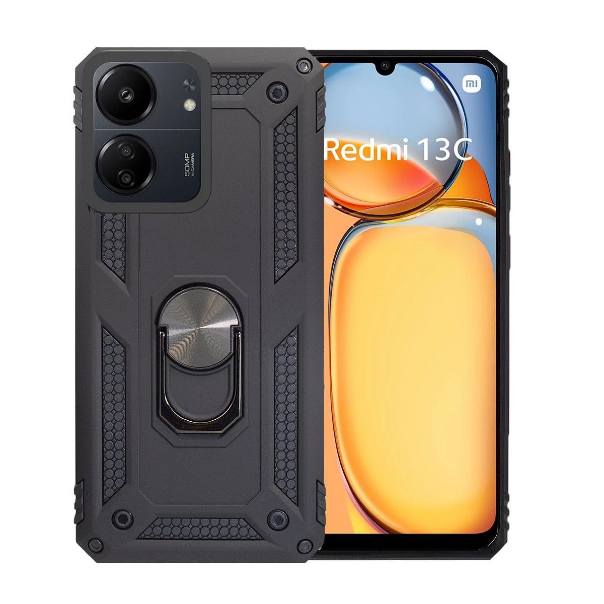 Funda Tough Armor con Anillo Giratorio Negra para Xiaomi Redmi 13C