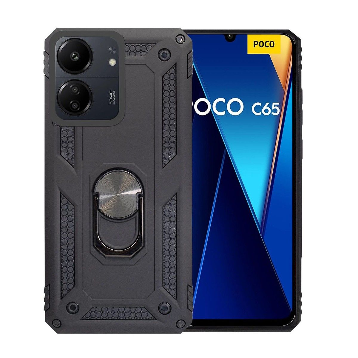 Funda Tough Armor con Anillo Giratorio Negra para Xiaomi Poco C65
