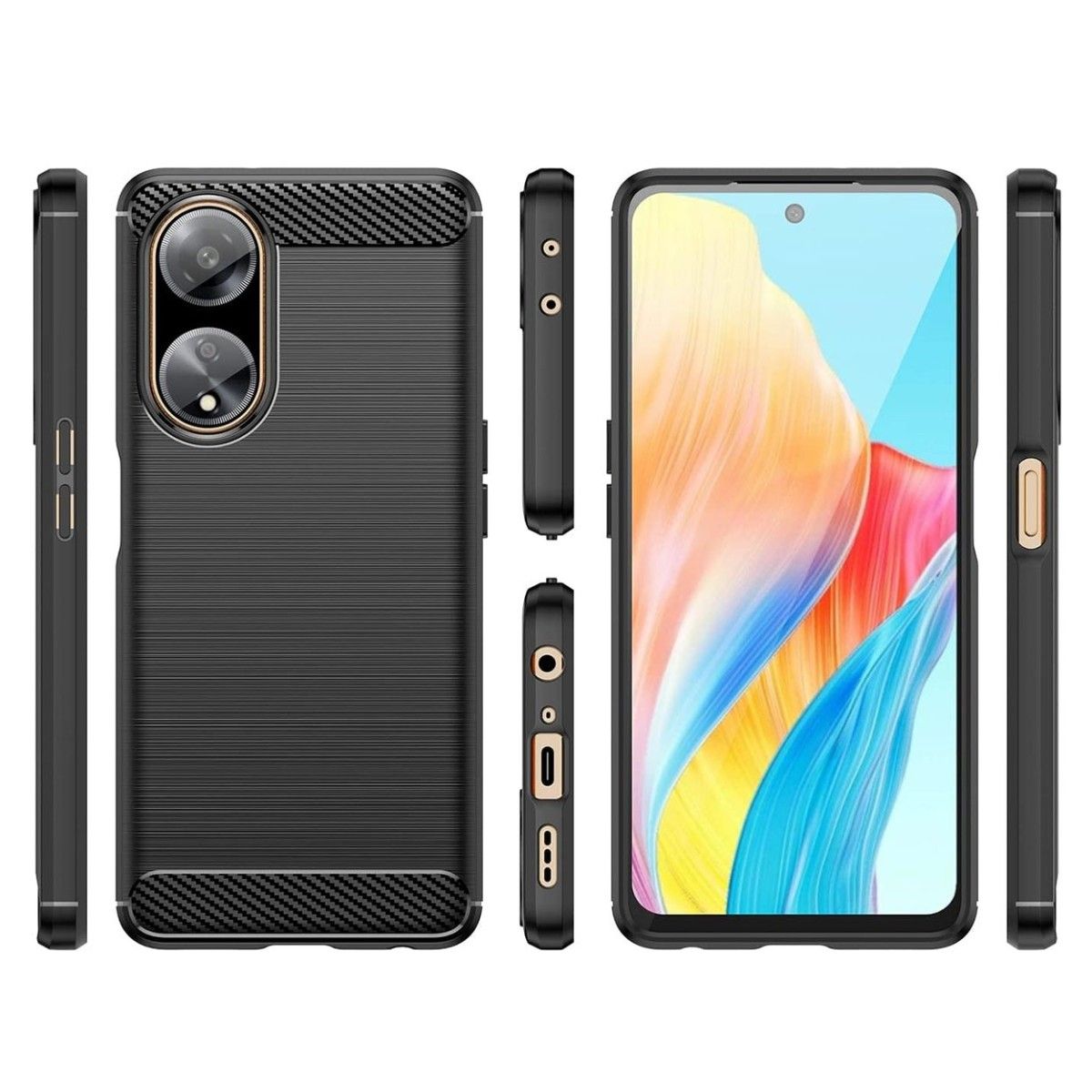Funda Gel Tpu Tipo Carbon Negra para Oppo A98 5G