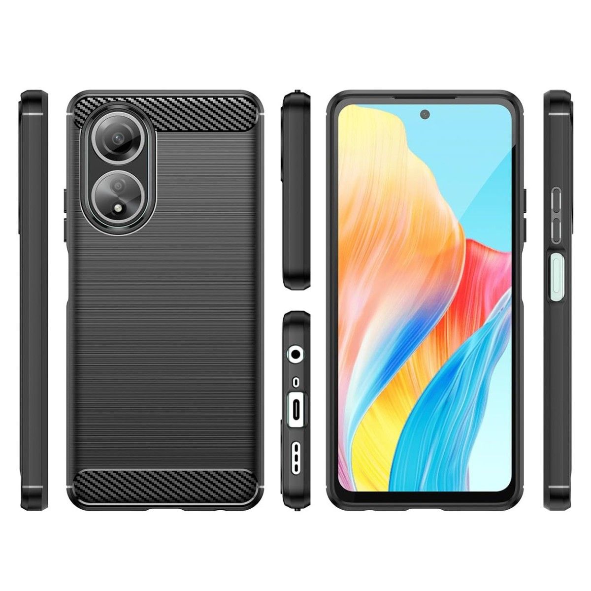 Funda Gel Tpu Tipo Carbon Negra para Oppo A58 4G