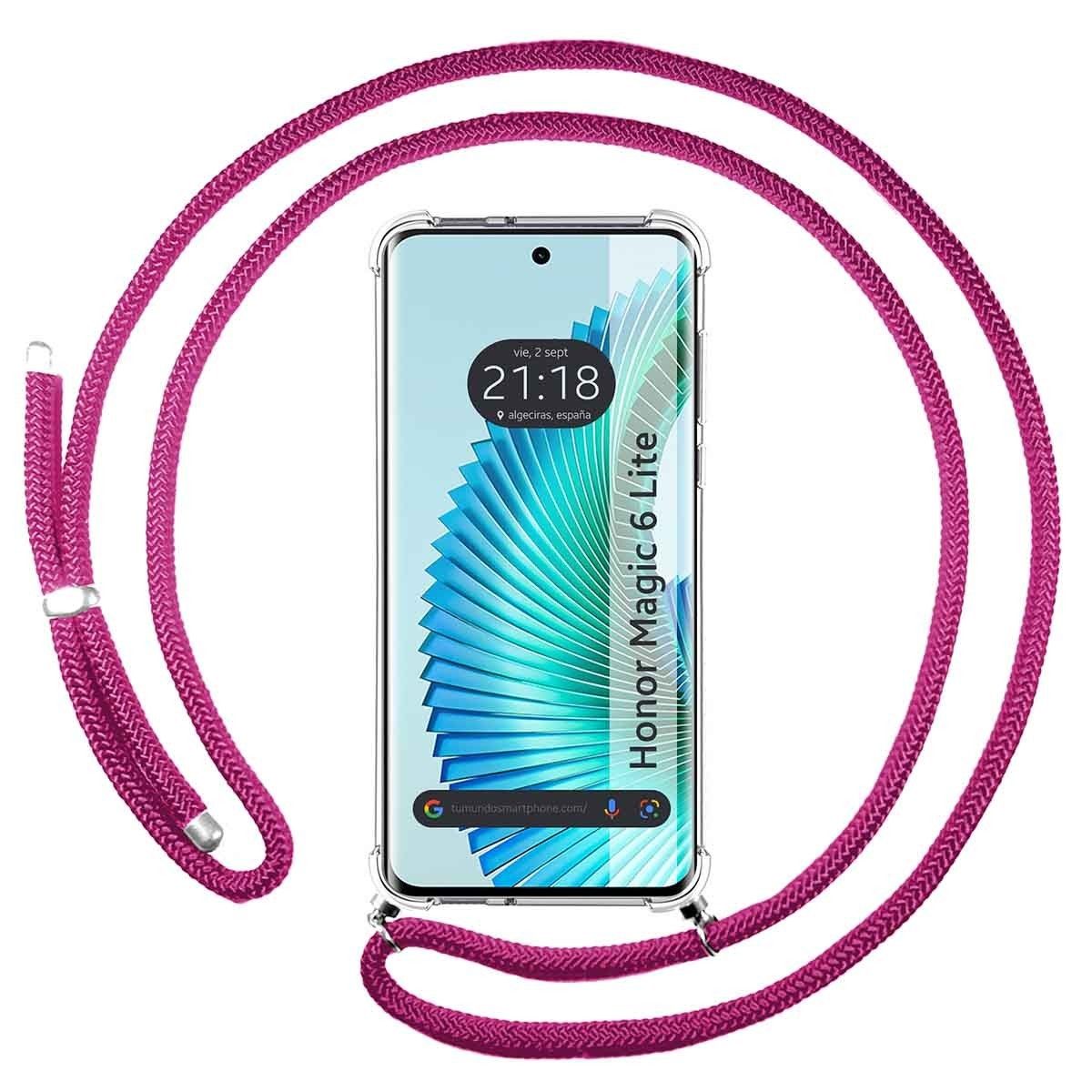 Funda Colgante Transparente para Huawei Honor Magic 6 Lite 5G con Cordon Rosa Fucsia