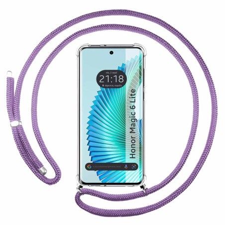 Funda Colgante Transparente para Huawei Honor Magic 6 Lite 5G con Cordon Morado