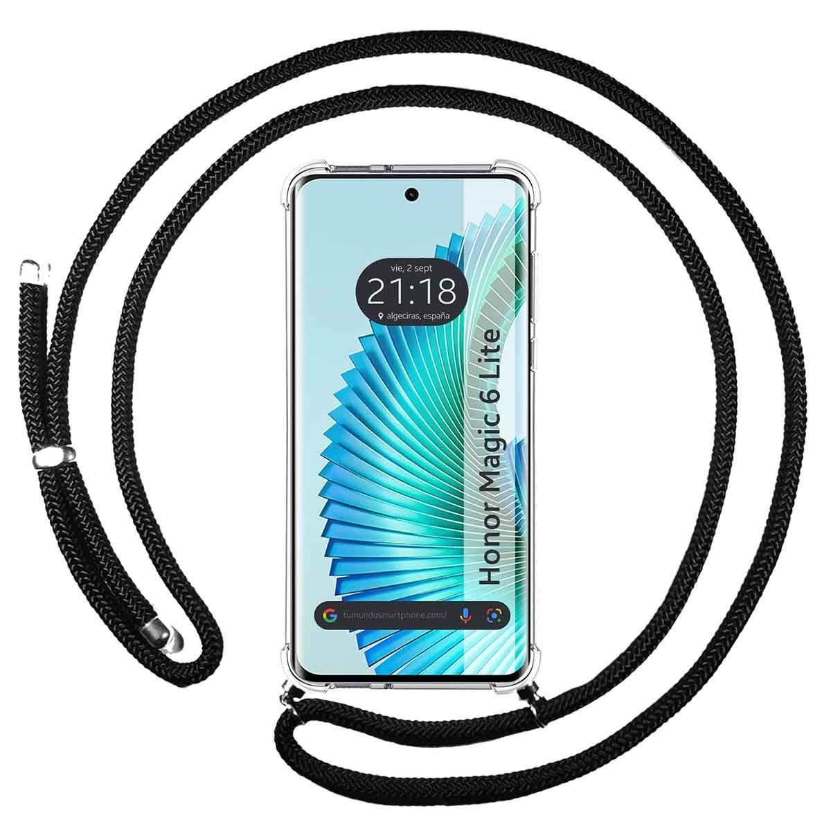 Funda Colgante Transparente para Huawei Honor Magic 6 Lite 5G con Cordon Negro