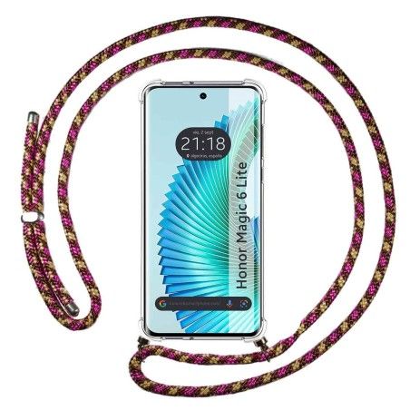 Funda Colgante Transparente para Huawei Honor Magic 6 Lite 5G con Cordon Rosa / Dorado