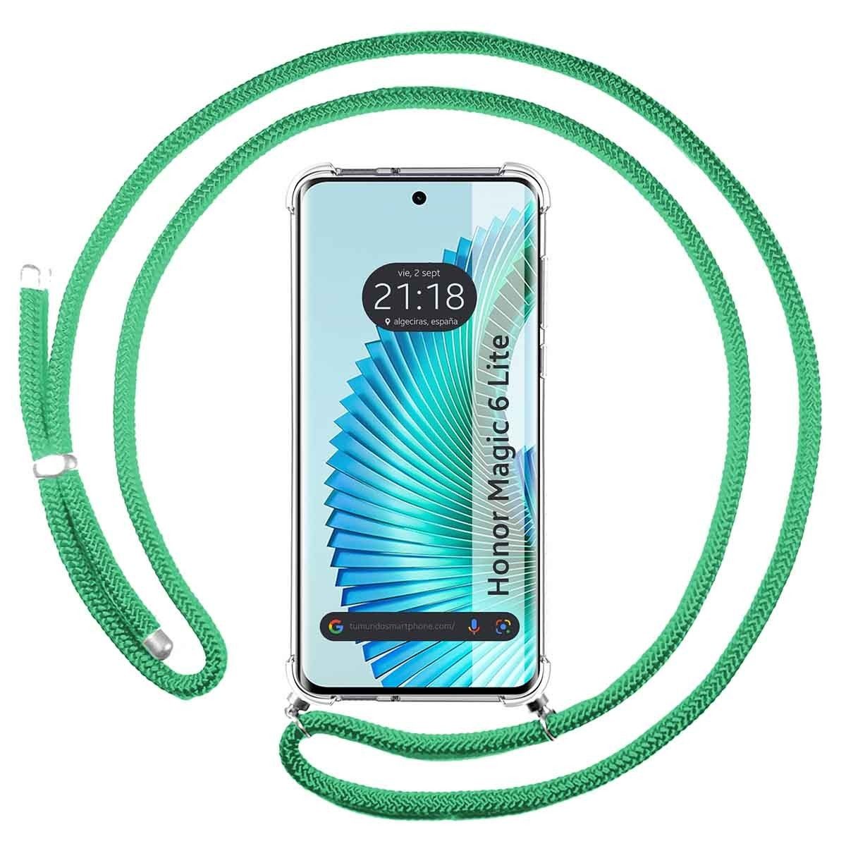 Funda Colgante Transparente para Huawei Honor Magic 6 Lite 5G con Cordon Verde Agua