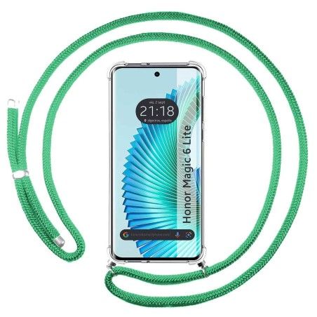 Funda Colgante Transparente para Huawei Honor Magic 6 Lite 5G con Cordon Verde Agua