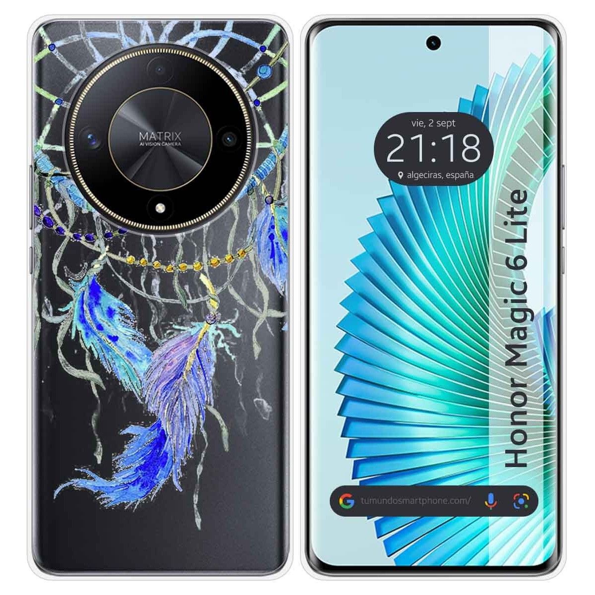 Funda Silicona Transparente para Huawei Honor Magic 6 Lite 5G diseño Plumas Dibujos
