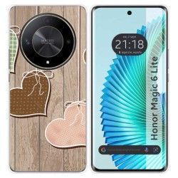 Funda Silicona para Huawei Honor Magic 6 Lite 5G diseño Corazones Madera Dibujos