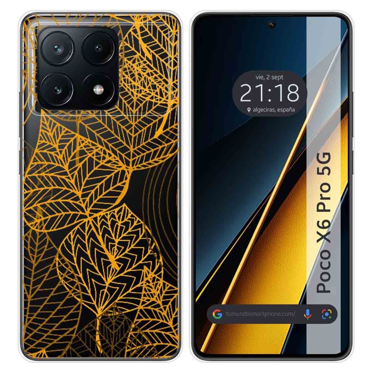 Funda Silicona Transparente para Xiaomi Poco X6 Pro 5G diseño Hojas Dibujos