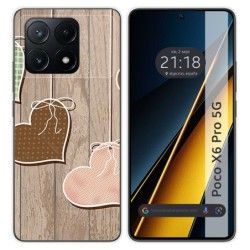 Funda Silicona para Xiaomi Poco X6 Pro 5G diseño Corazones Madera Dibujos