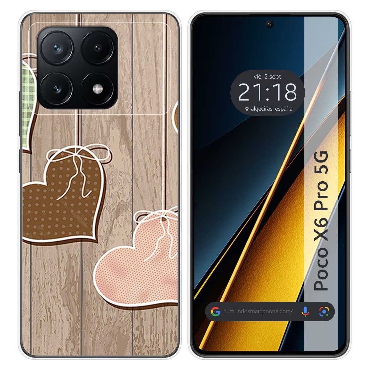 Funda Silicona para Xiaomi Poco X6 Pro 5G diseño Corazones Madera Dibujos