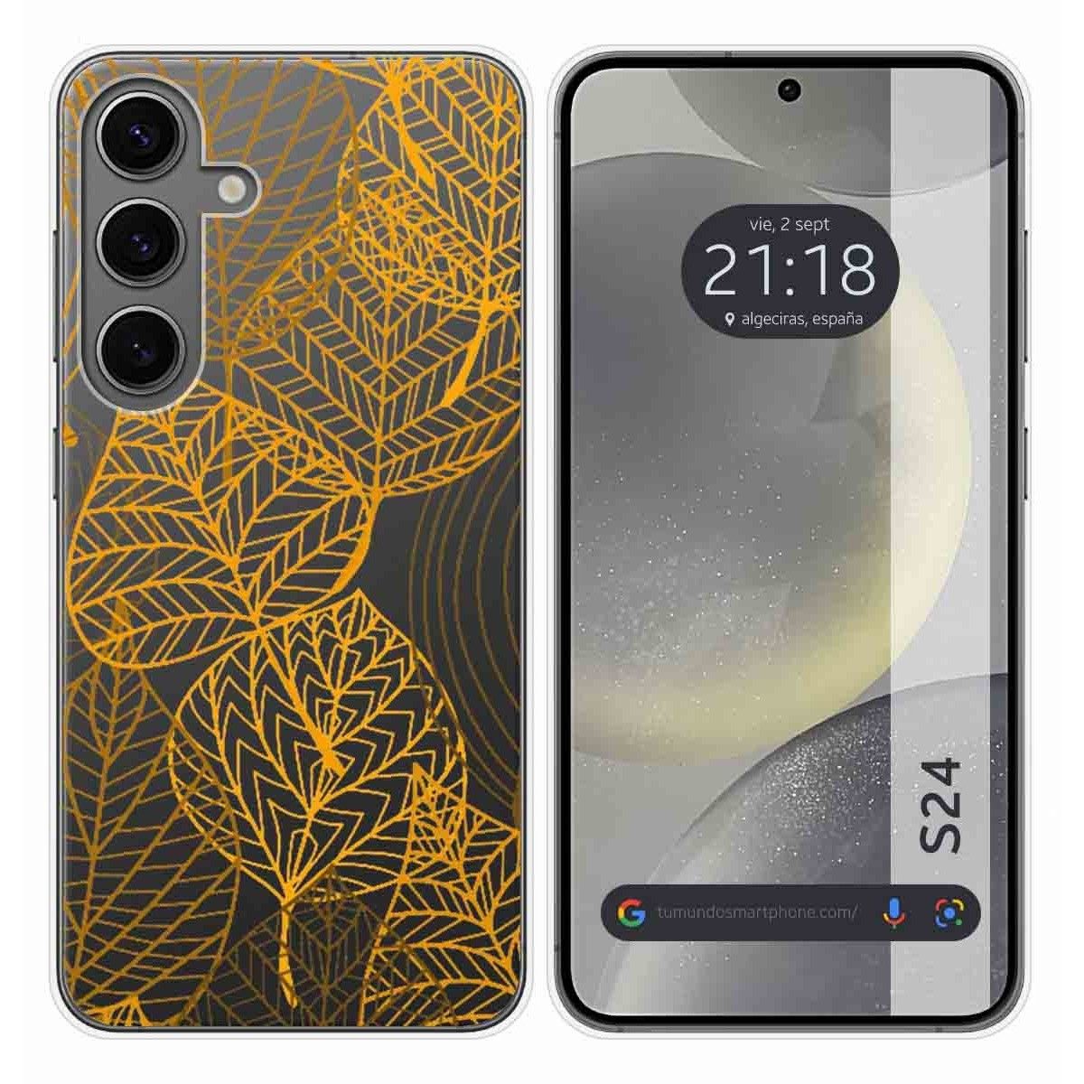 Funda Silicona Transparente para Samsung Galaxy S24 5G diseño Hojas Dibujos