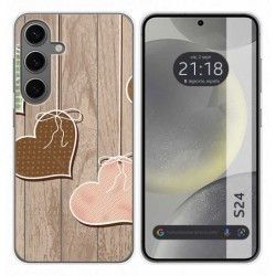 Funda Silicona para Samsung Galaxy S24 5G diseño Corazones Madera Dibujos
