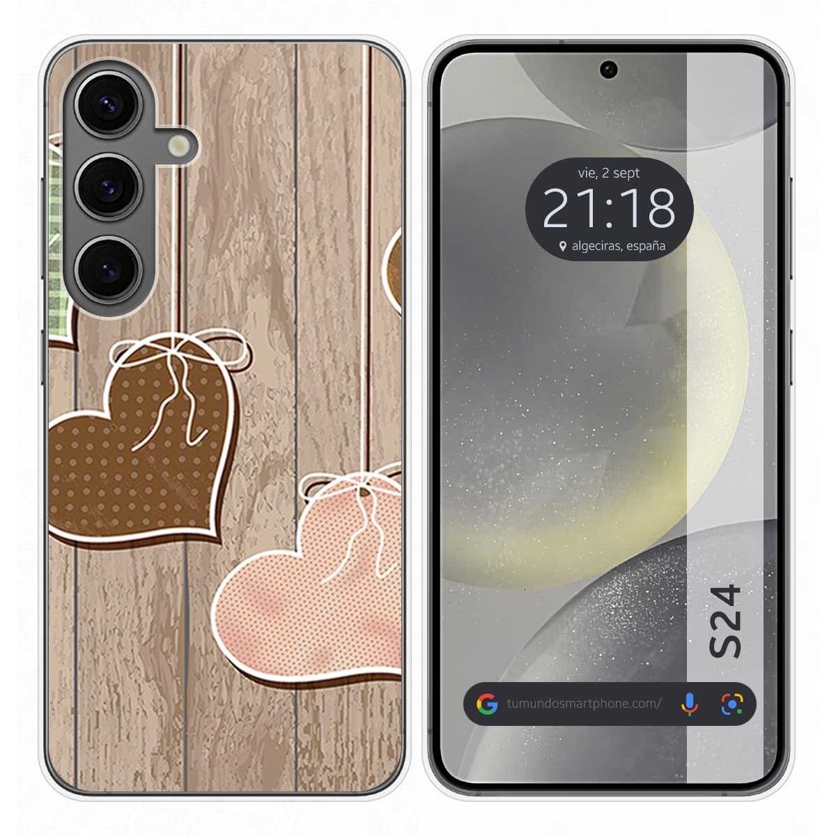 Funda Silicona para Samsung Galaxy S24 5G diseño Corazones Madera Dibujos