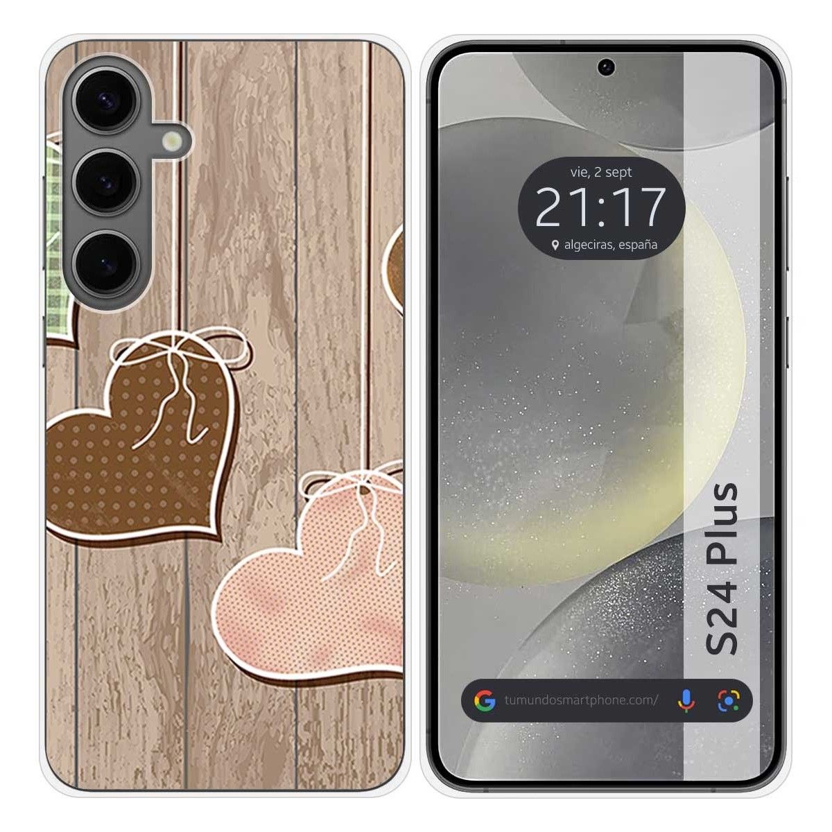 Funda Silicona para Samsung Galaxy S24+ Plus 5G diseño Corazones Madera Dibujos