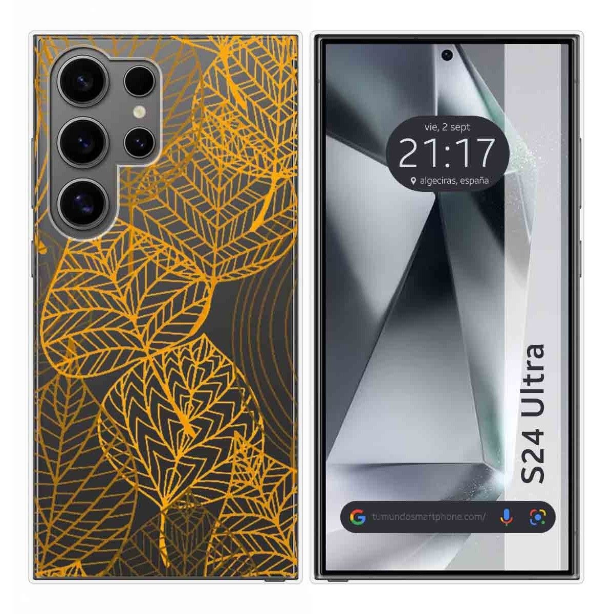 Funda Silicona Transparente para Samsung Galaxy S24 Ultra 5G diseño Hojas Dibujos