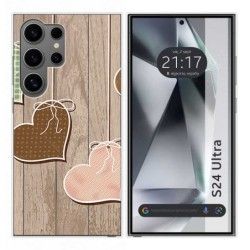 Funda Silicona para Samsung Galaxy S24 Ultra 5G diseño Corazones Madera Dibujos