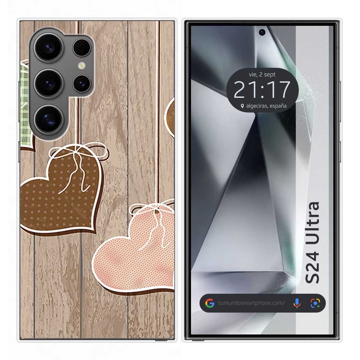 Funda Silicona para Samsung Galaxy S24 Ultra 5G diseño Corazones Madera Dibujos