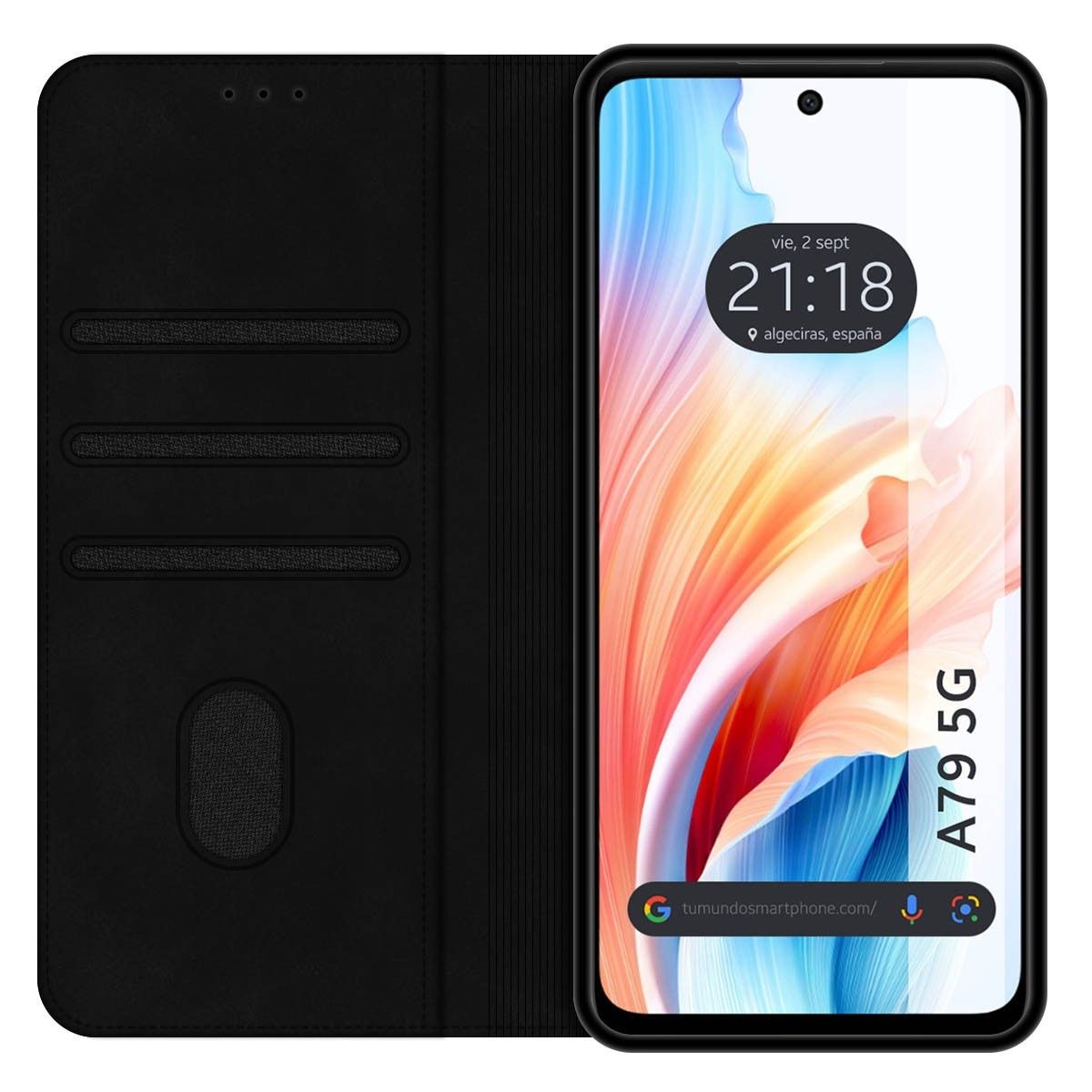Funda Polipiel de Libro con tarjetero para Oppo A79 5G color Negra