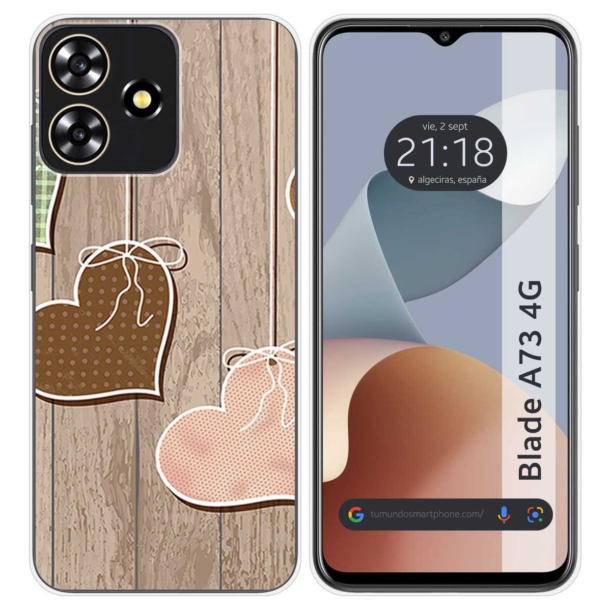 Funda Silicona para Zte Blade A73 4G diseño Corazones Madera Dibujos