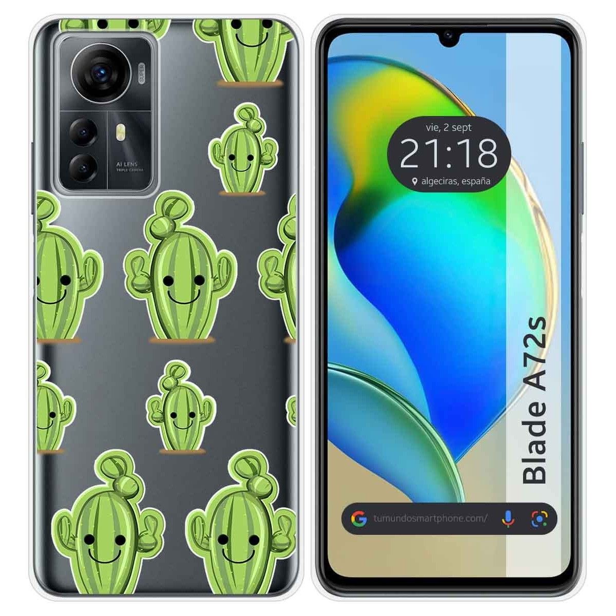 Funda Silicona Transparente para Zte Blade A72s diseño Cactus Dibujos