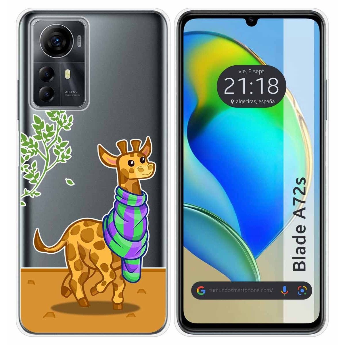Funda Silicona Transparente para Zte Blade A72s diseño Jirafa Dibujos