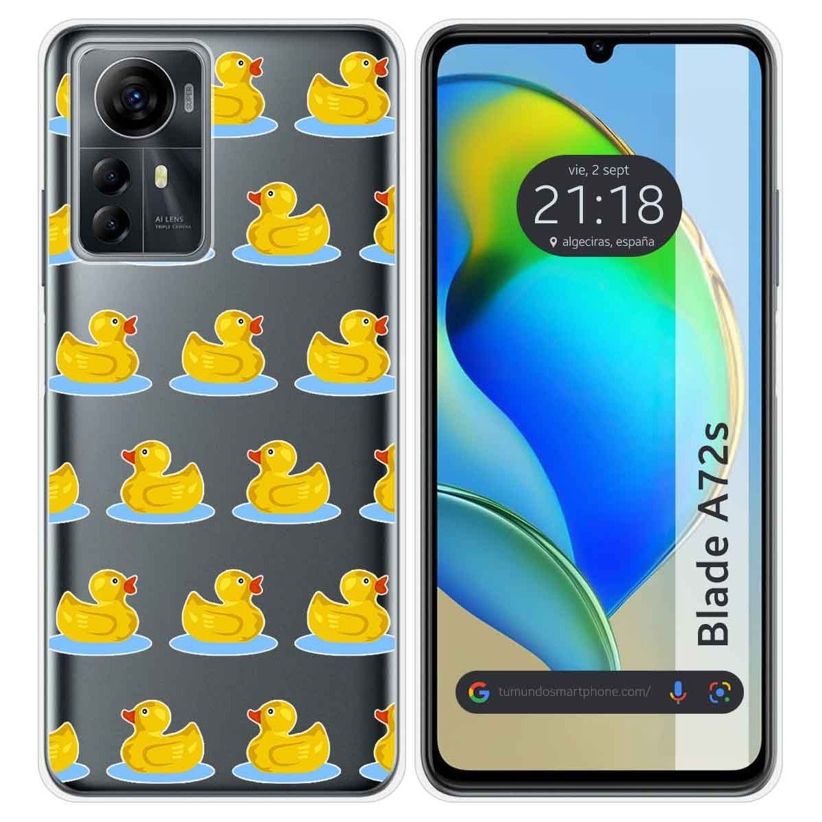 Funda Silicona Transparente para Zte Blade A72s diseño Pato Dibujos