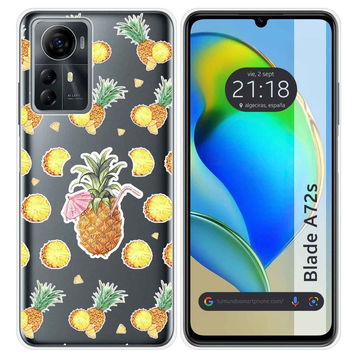 Funda Silicona Transparente para Zte Blade A72s diseño Piña Dibujos