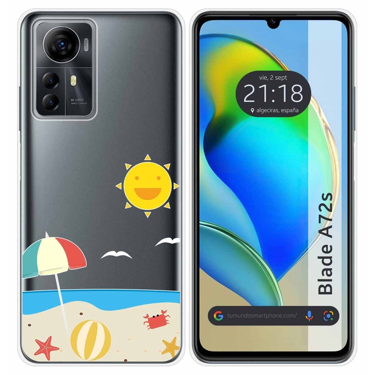 Funda Silicona Transparente para Zte Blade A72s diseño Playa Dibujos