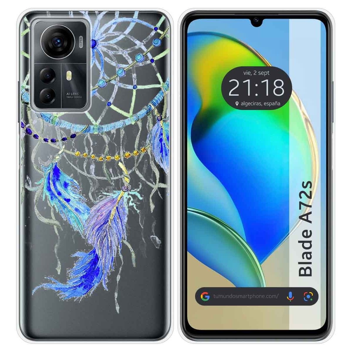 Funda Silicona Transparente para Zte Blade A72s diseño Plumas Dibujos