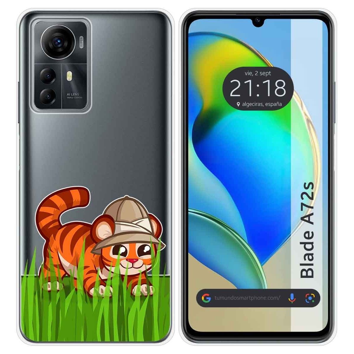 Funda Silicona Transparente para Zte Blade A72s diseño Tigre Dibujos