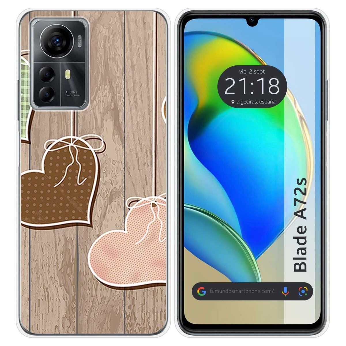 Funda Silicona para Zte Blade A72s diseño Corazones Madera Dibujos