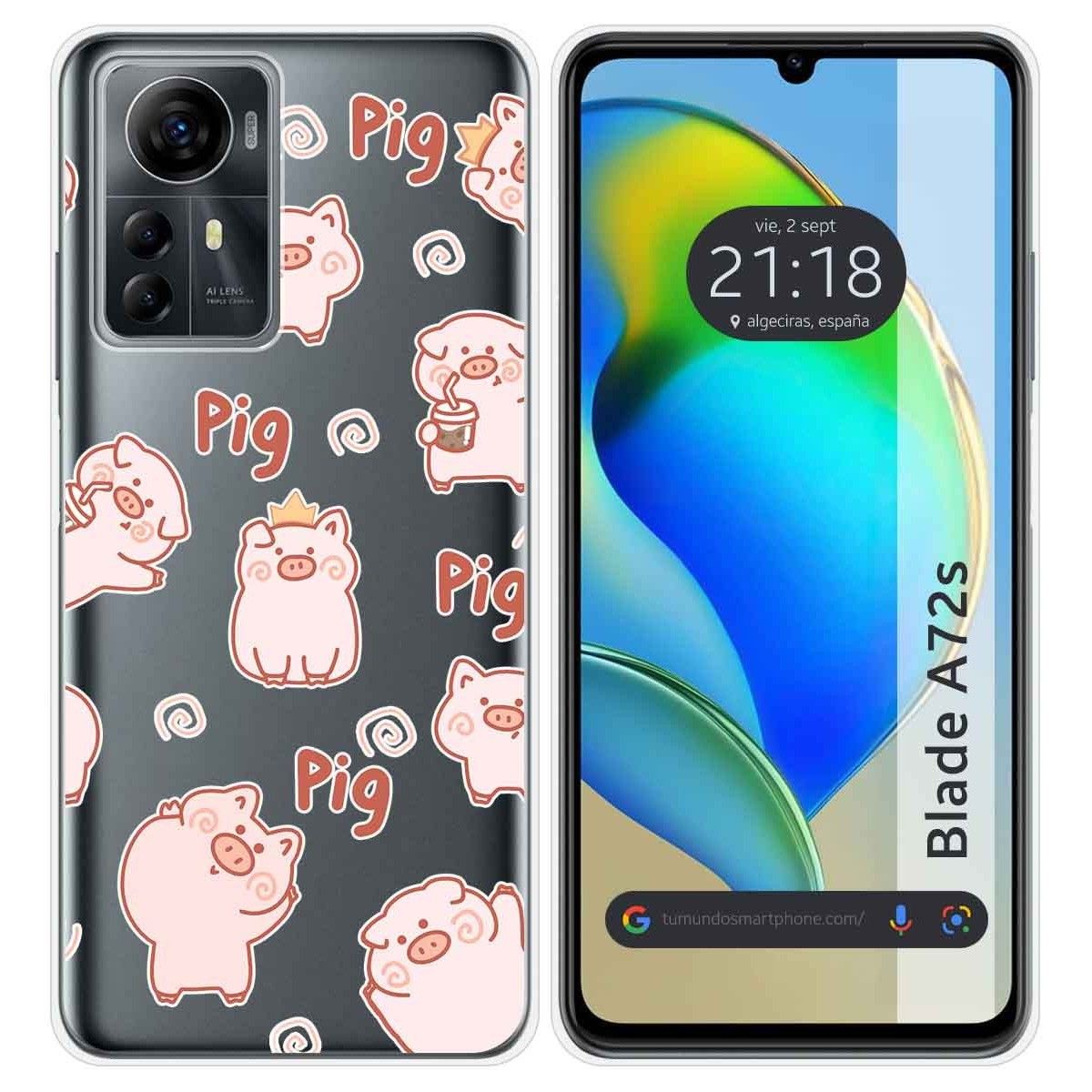 Funda Silicona para Zte Blade A72s diseño Cerdos Dibujos