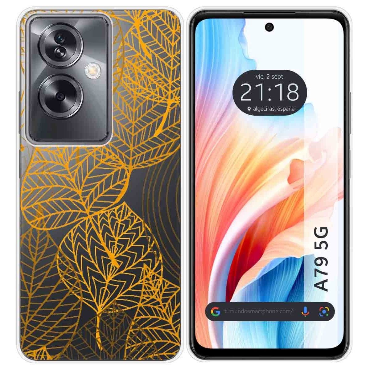 Funda Silicona Transparente para Oppo A79 5G diseño Hojas Dibujos